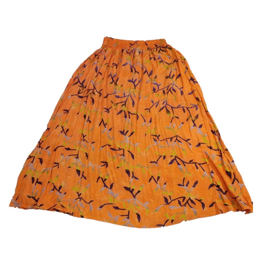 Los Manos Orange Floral Travel Skirt Size L